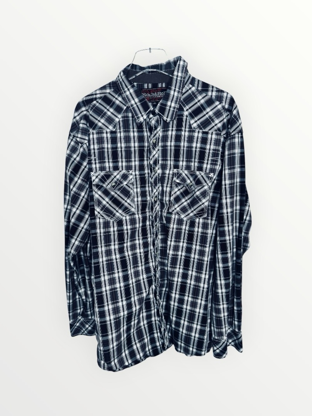 Rock & Roll Cowboy Men's Pearl Snap Plaid Rodeo Western Long Sleeve Shirt  XXL